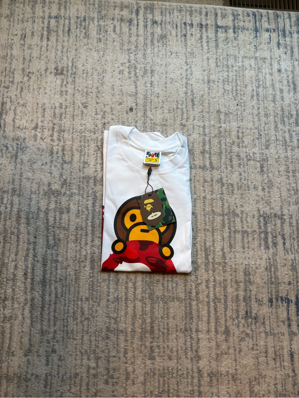 Bape White Tee with Yellow & Red Ape Graphic